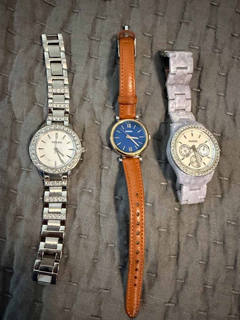 Fossil Men's Blue Dial Watch with Brown Leather Strap